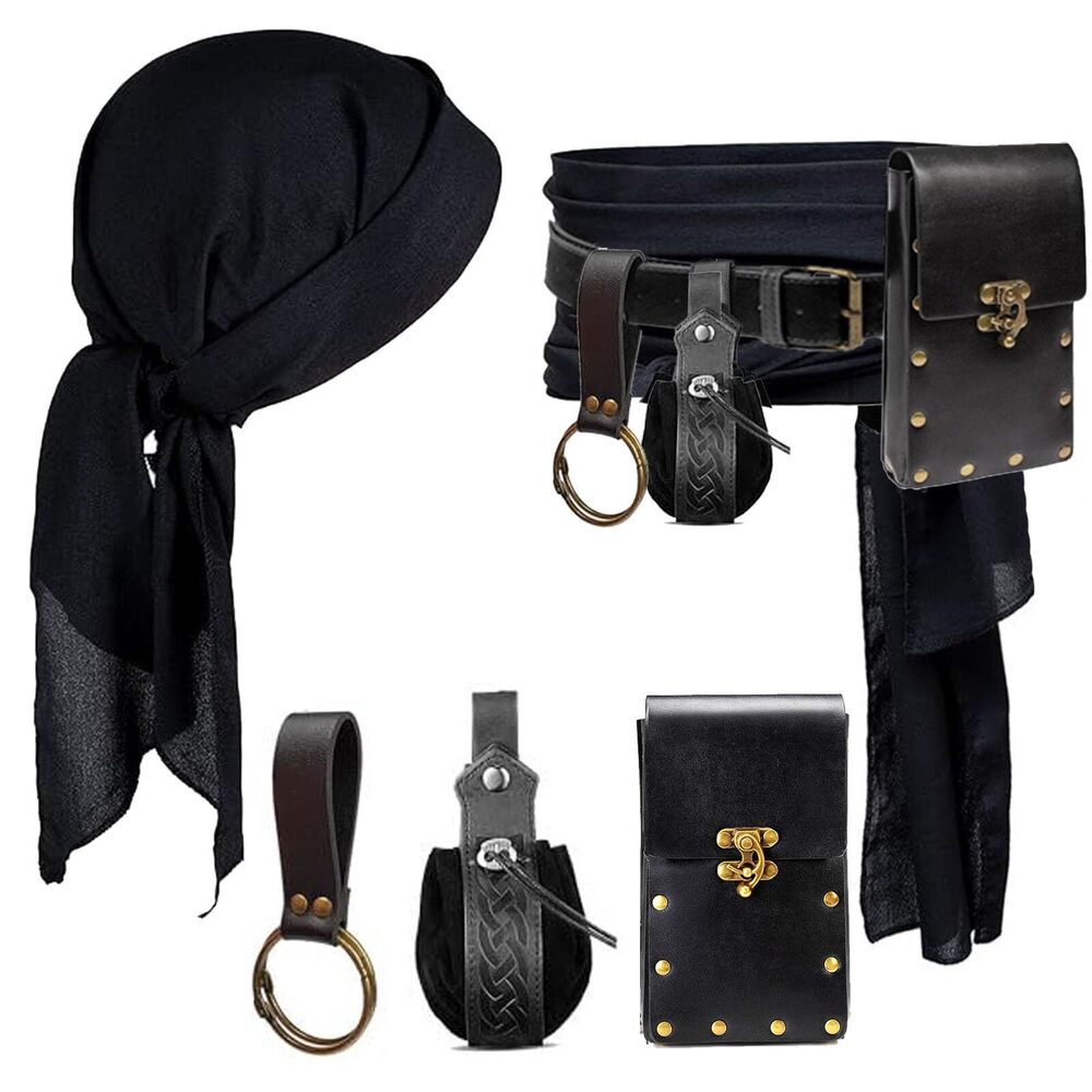 5815 Pirate Costume Head Scarf Bandana Hat Waist Sash Medieval